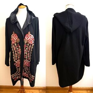 Black Hooded Embroidered open front Cardigan